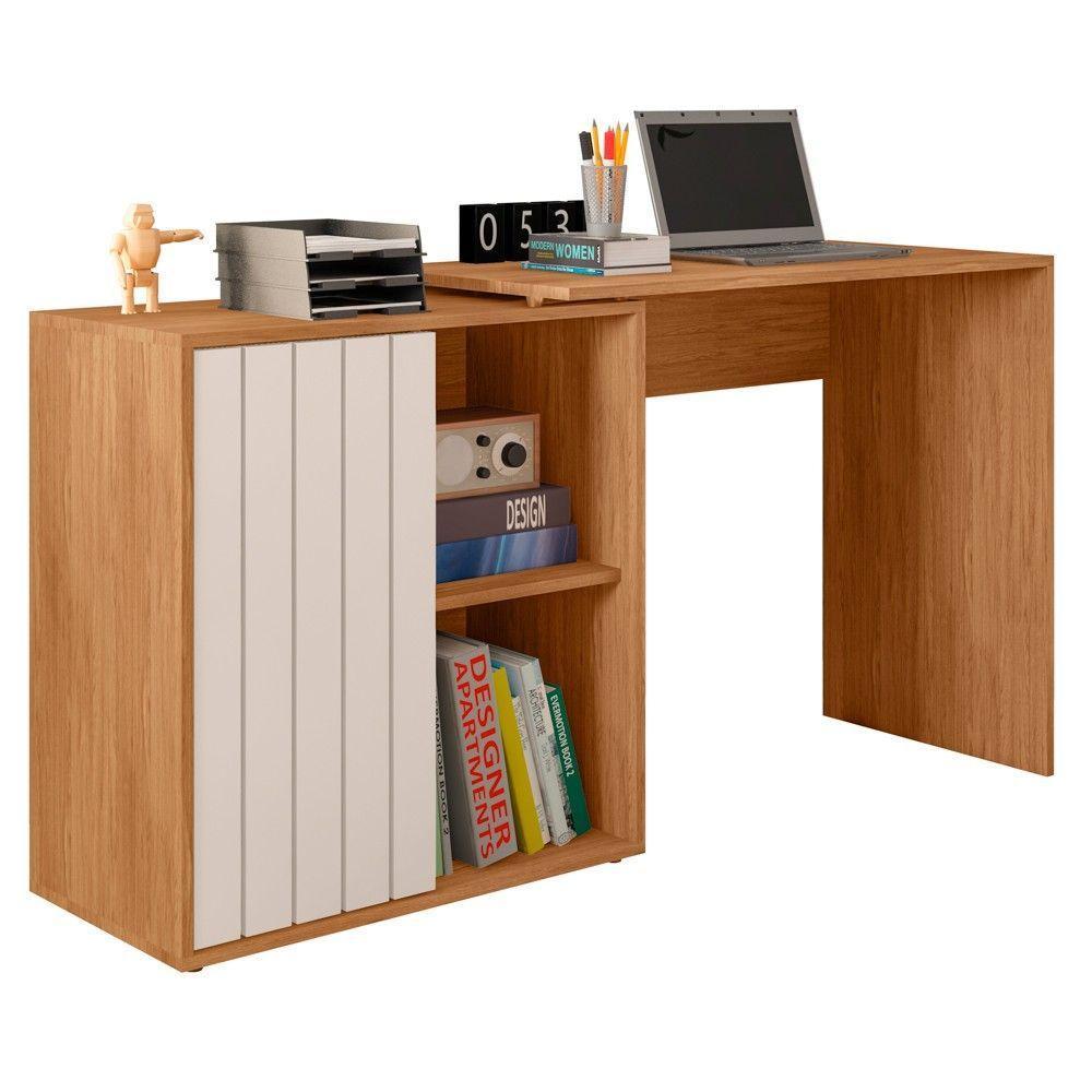 Mesa Para Escritório Home Office 1 Porta Ripada Tech Freijó Off White Caemmun - 1