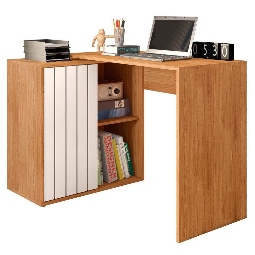 Mesa Para Escritório Home Office 1 Porta Ripada Tech Freijó Off White Caemmun - 2