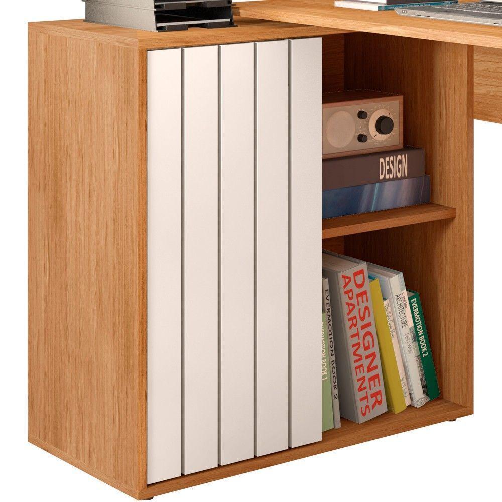 Mesa Para Escritório Home Office 1 Porta Ripada Tech Freijó Off White Caemmun - 4