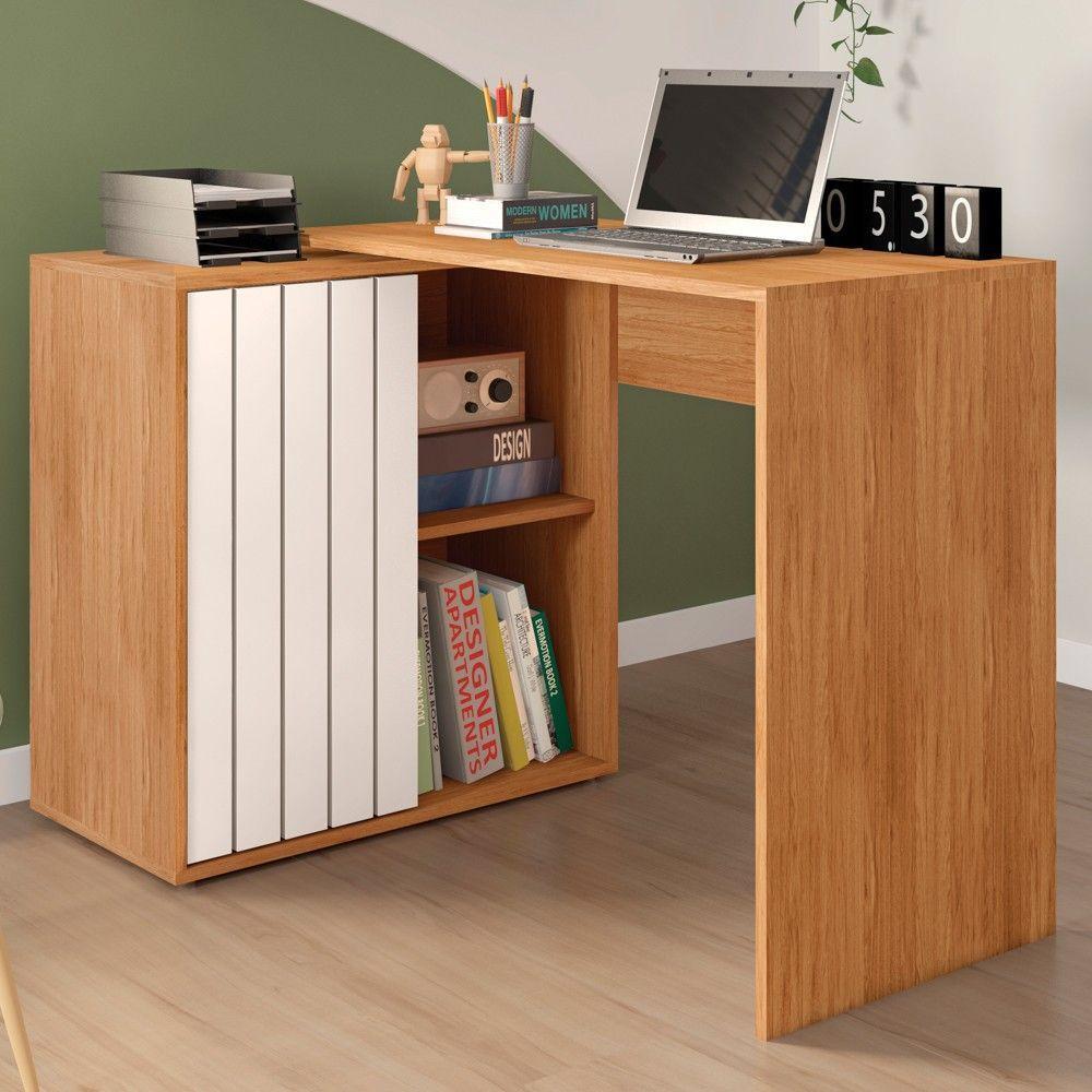 Mesa Para Escritório Home Office 1 Porta Ripada Tech Freijó Off White Caemmun - 6