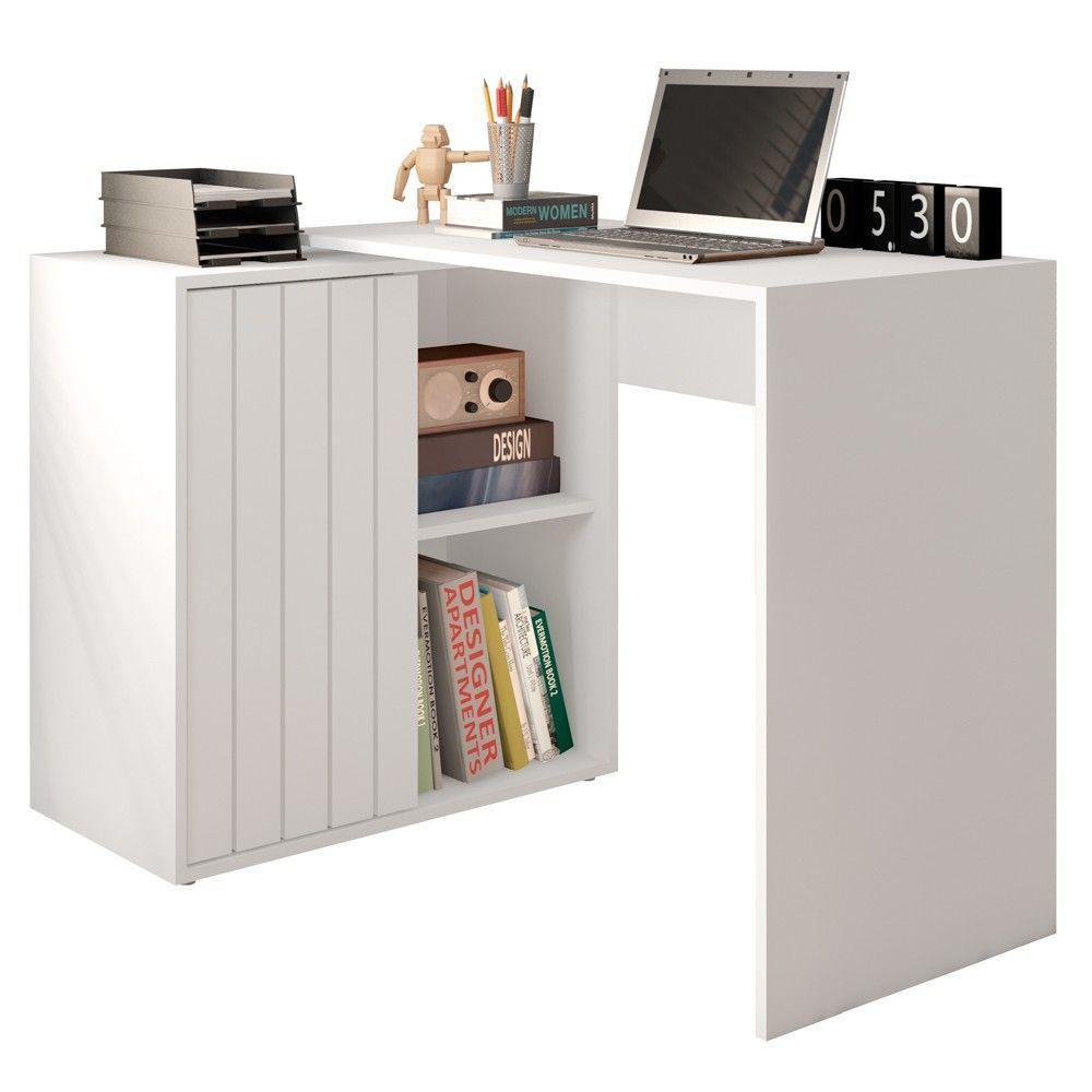 Mesa Para Escritório Home Office 1 Porta Ripada Tech Branco Fosco Caemmun - 3