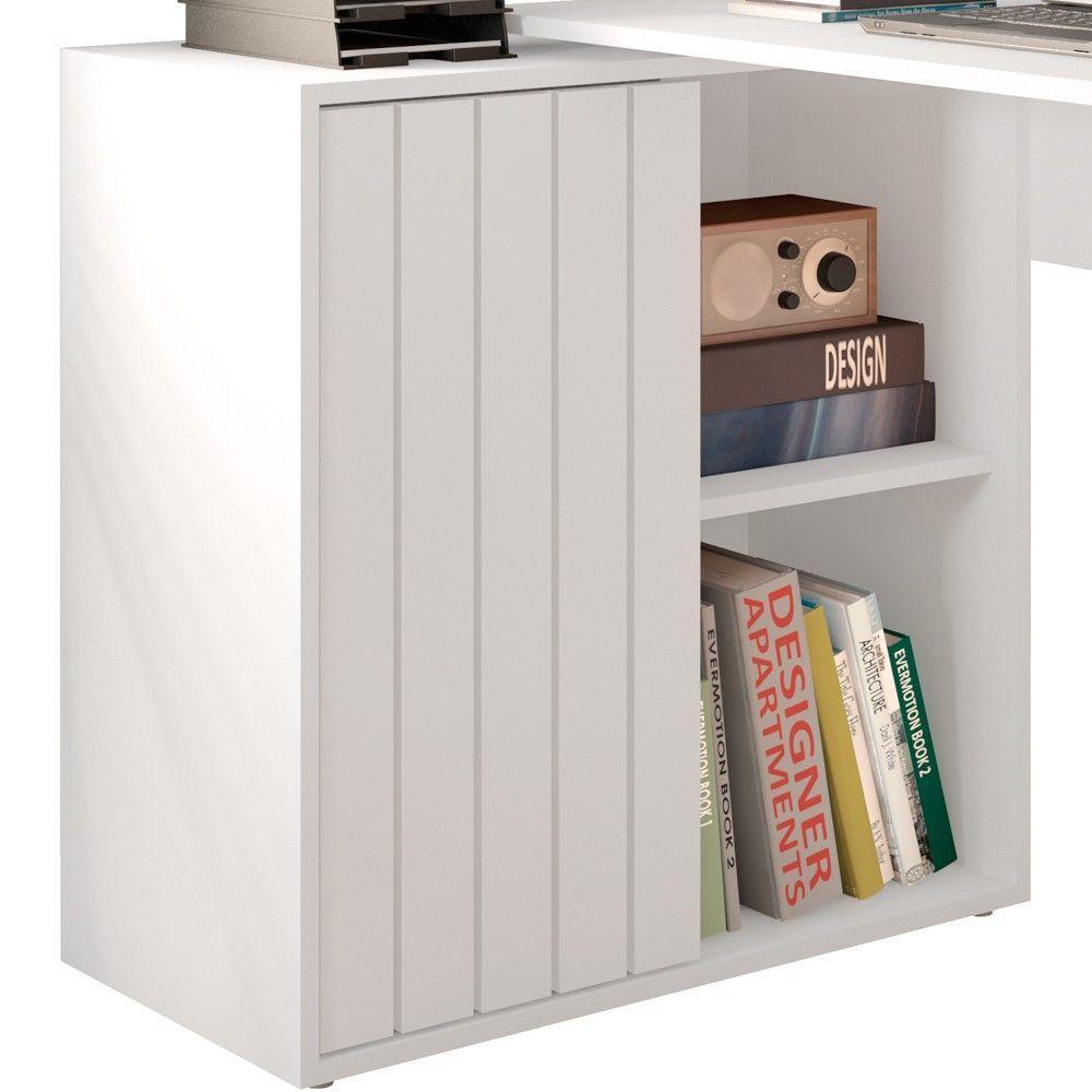 Mesa Para Escritório Home Office 1 Porta Ripada Tech Branco Fosco Caemmun - 4