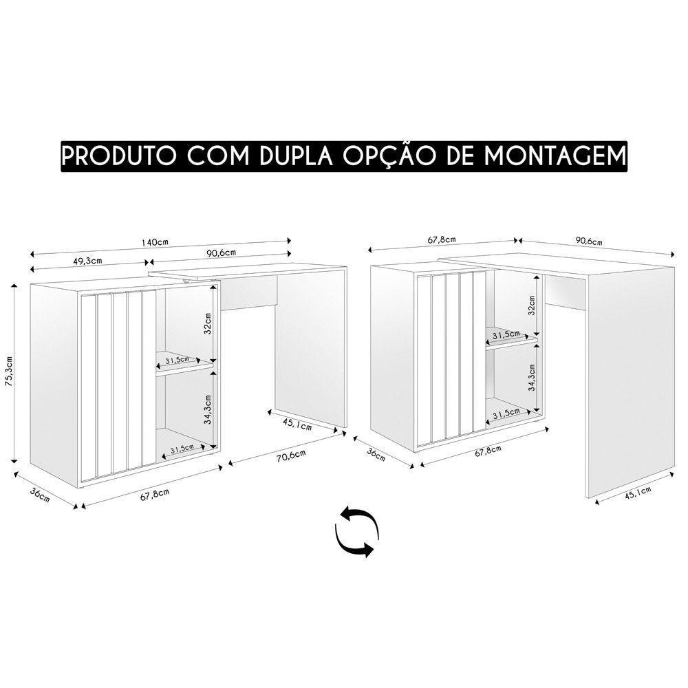 Mesa Para Escritório Home Office 1 Porta Ripada Tech Branco Fosco Caemmun - 7
