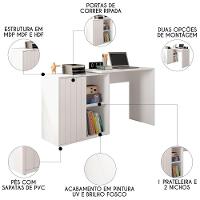 Mesa Para Escritório Home Office 1 Porta Ripada Tech Branco Fosco Caemmun - 5