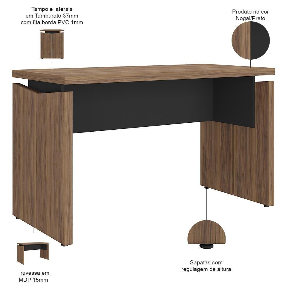 Mesa Para Escritório Home Office 145cm Unik A02 Nogal Preto - Lyam Decor - 5