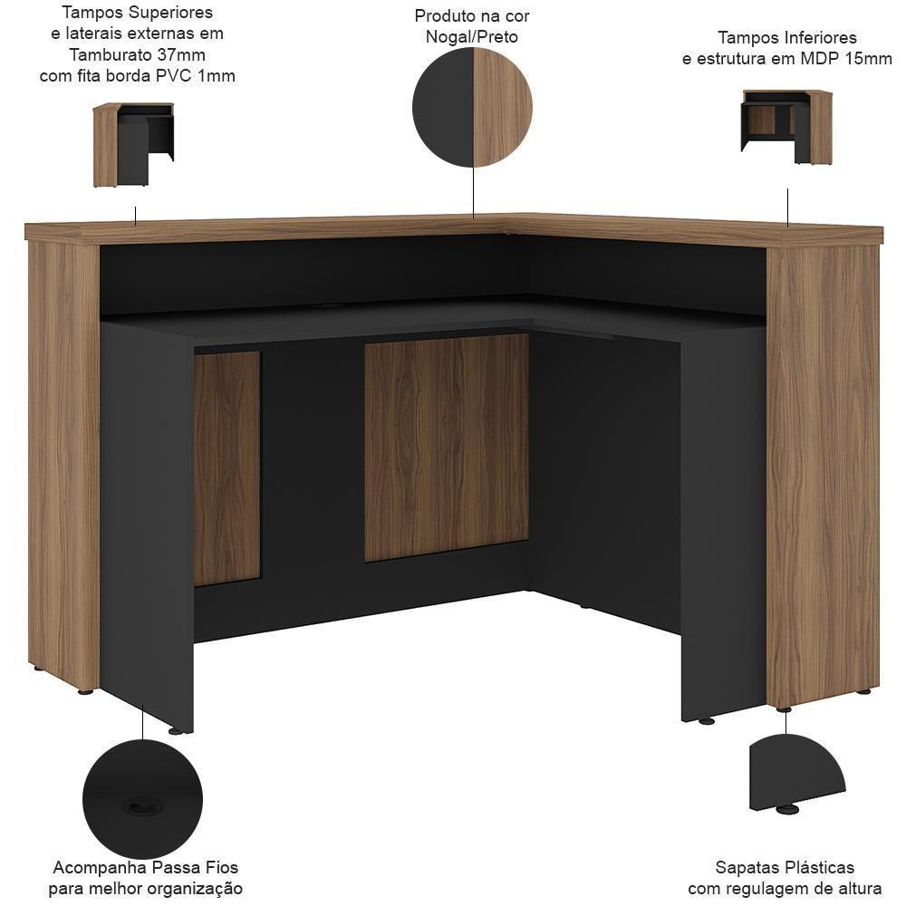 Balcão De Atendimento Para Recepção Em L Unik A02 Nogal Preto - Lyam Decor - 5