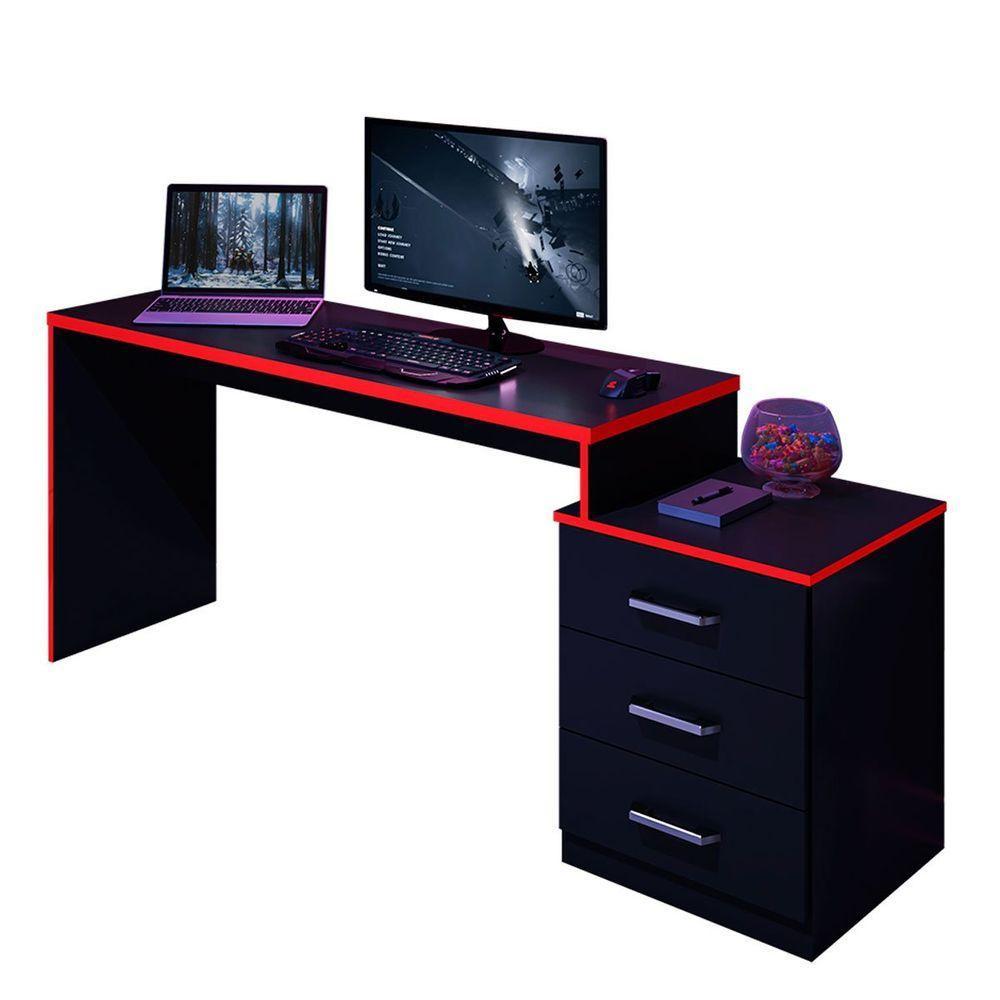 Mesa Gamer Com Regulagem De Altura E Gaveteiro Drx-5000 Preto-vermelho - 1