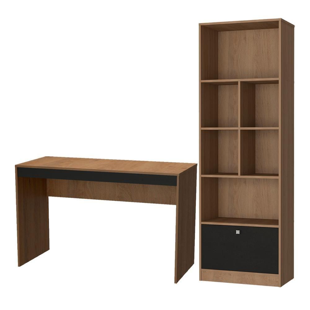 Escrivaninha E Estante Livreiro Para Escritorio B30 Mell Preto Novam Mell Preto - 1