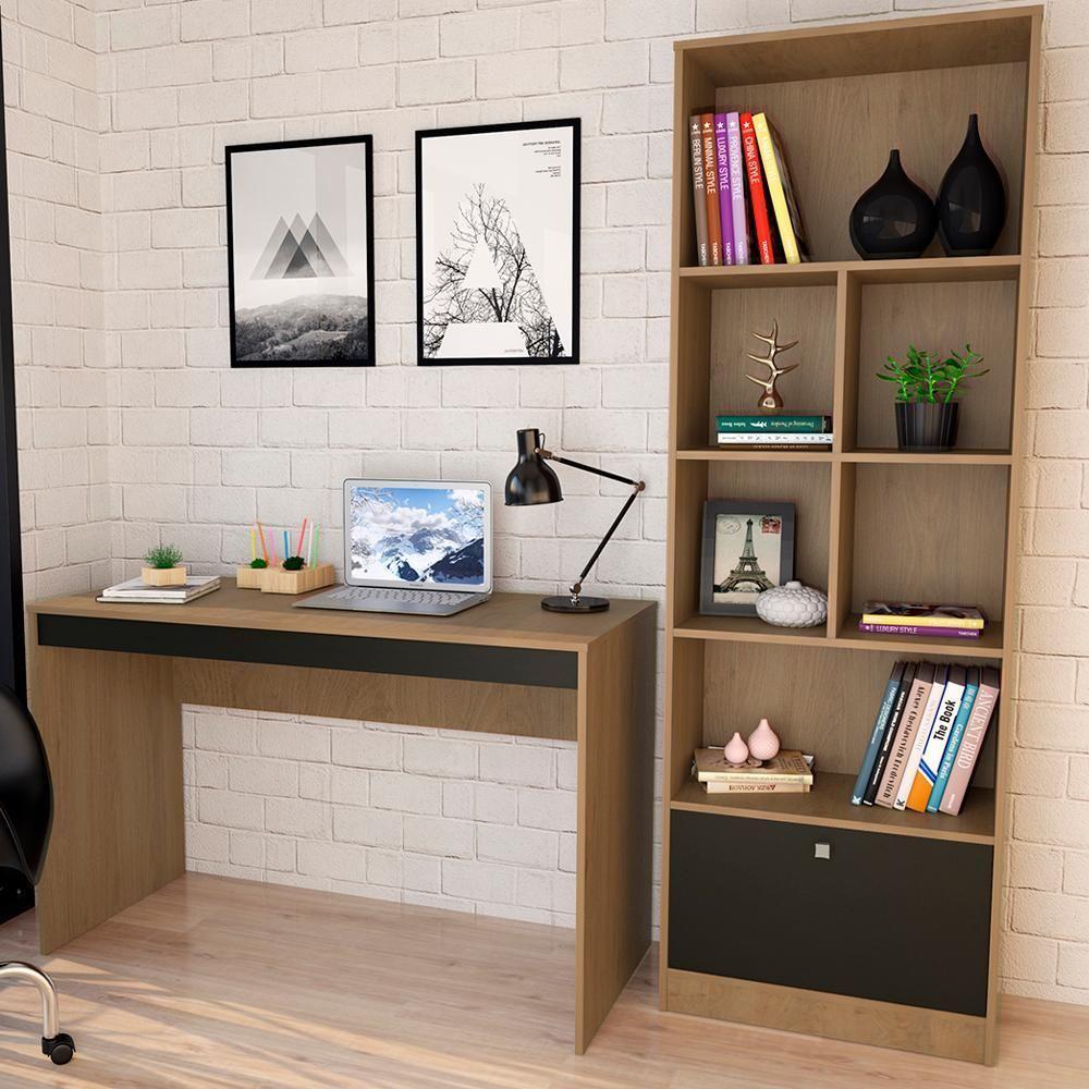 Escrivaninha E Estante Livreiro Para Escritorio B30 Mell Preto Novam Mell Preto - 9