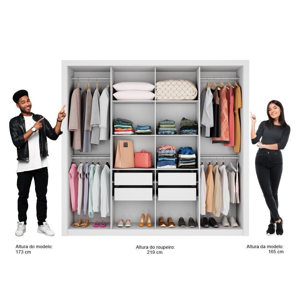 Guarda Roupa Casal 8 Portas 4 Gavetas Espelho 1096 Carraro - Branco Branco - 4