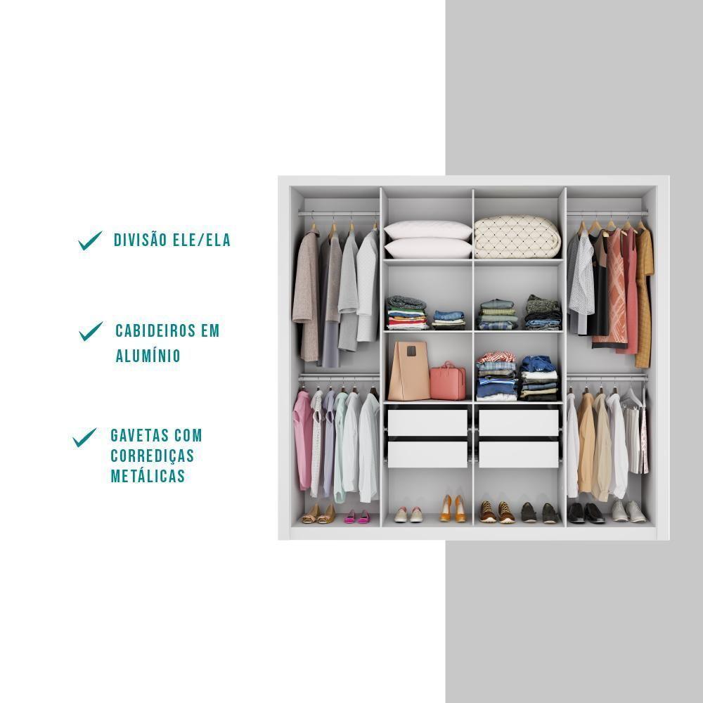 Guarda Roupa Casal 8 Portas 4 Gavetas Espelho 1096 Carraro - Branco Branco - 5