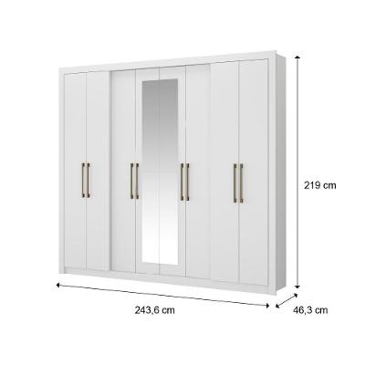 Guarda Roupa Casal Héster 1096 8 Portas Bater 4 Gavetas Branco MDP Espelho Carraro