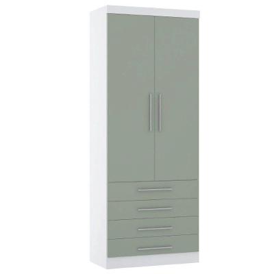 Guarda Roupa 90cm 2 Pts E 4 Gavetas Alpes Luciane Móveis Branco Com Verde
