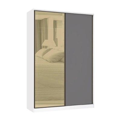 Guarda Roupa 2 Portas De Correr 3 Gavetas 159cm Com Vidro Reflecta Bronze Prime Luciane Móveis