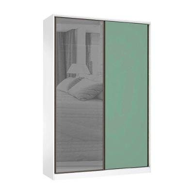 Guarda Roupa 2 Portas De Correr 3 Gavetas 159cm Com Vidro Reflecta Prata Prime Luciane Móveis