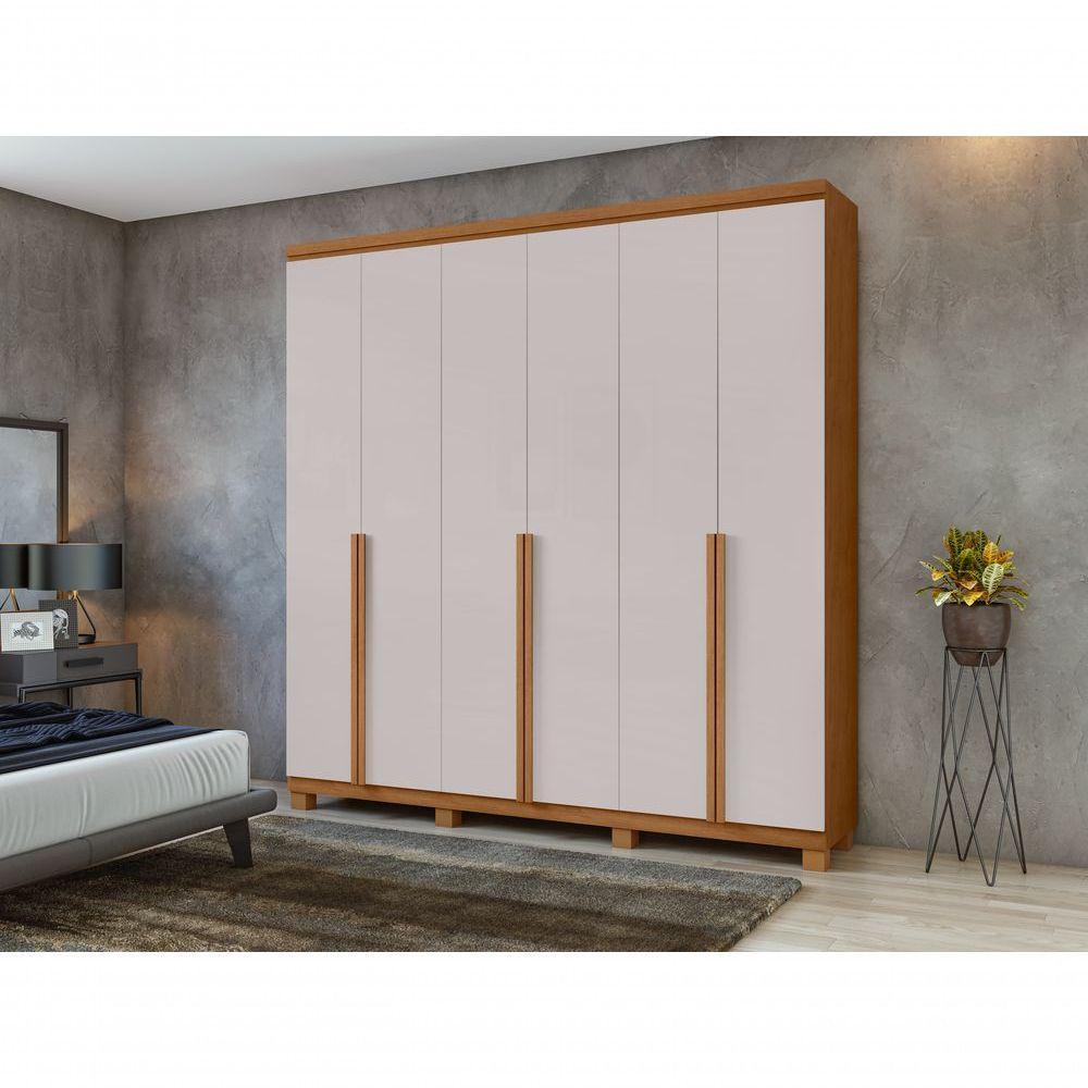 Guarda-roupas Casal Alonzo 6 Portas 4 Gavetas Sem Espelho 100% Mdf Com Pés Amendoa Clean Off White - 4