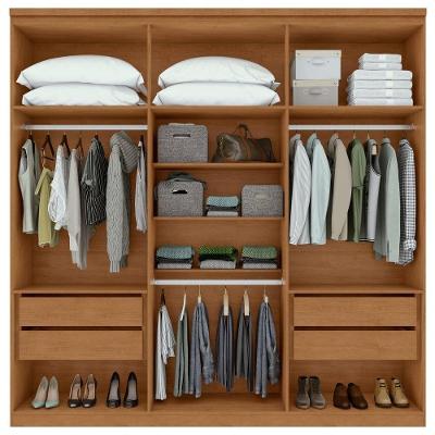 Guarda Roupa Casal Alonzo 6 Portas Dobradiça 26mm 4 Gavetas Amêndoa Clean Off White MDF