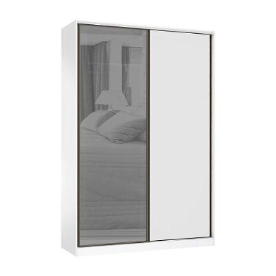 Guarda Roupa 2 Portas De Correr 3 Gavetas 159cm Com Vidro Reflecta Prata Prime Luciane Móveis