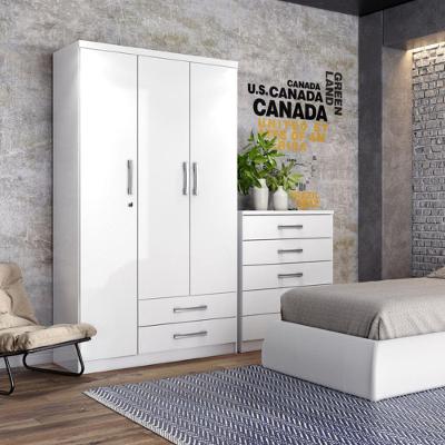Guarda Roupa Solteiro Miami 3 Portas Bater 2 Gavetas Branco MDP Henn