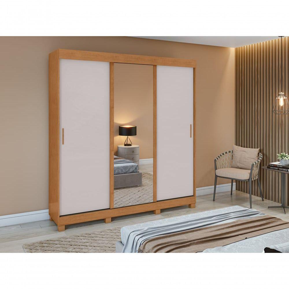 Guarda Roupa Saion 3 Portas Com Pés 1 Porta Glass - Lopas Amendoa Clean/off White - 4