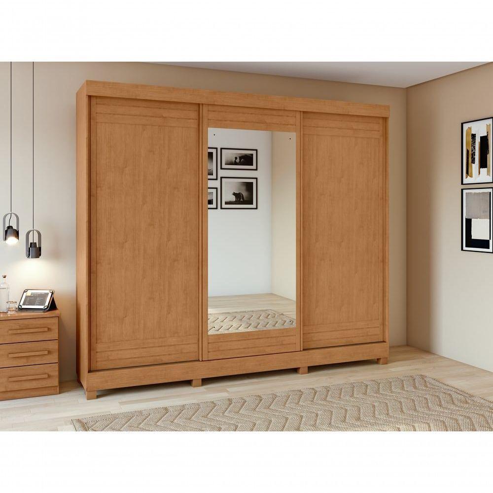 Guarda-roupas Casal Nice 3 Portas 1 Espelho 4 Gavetas Flex Com Pés - Lopas Amendoa Clean - 4