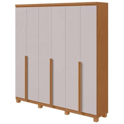 Guarda Roupa Casal Alonzo 6 Portas com dobradiças 4 Gavetas Amendoa Clean-off White MDF