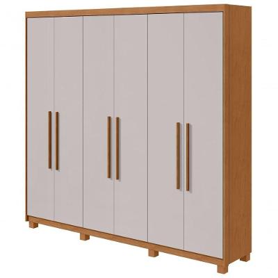 Guarda Roupa Casal Aries 6 Portas 5 Gavetas Amendoa Clean Off White Móveis Lopas