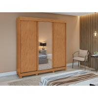 Guarda Roupa Saion 3 Portas Com Pés 1 Porta Glass Amendoa Clean.