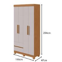 Guarda-roupas Solteiro 4 Portas 2 Gavetas Sem Espelho Com Pés Zeus Amendoa Clean Off White. - 6