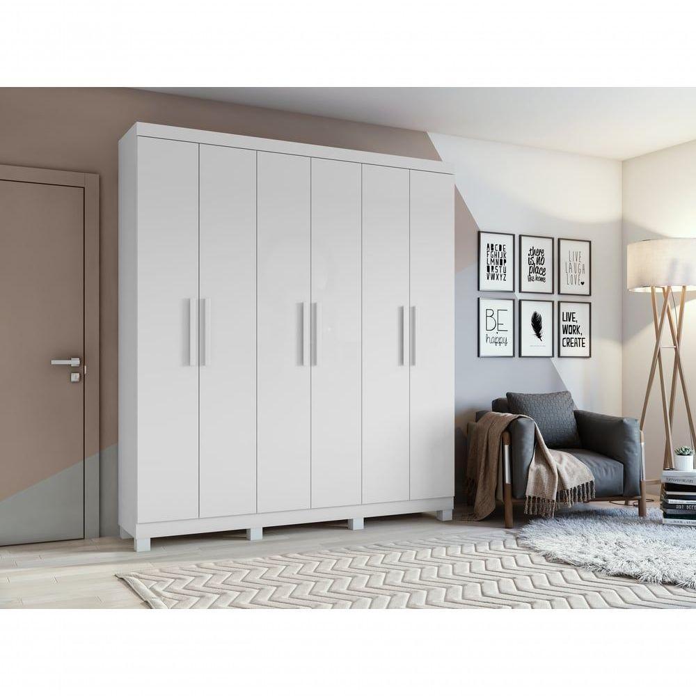 Guarda-roupas Casal 6 Portas 3 Gavetas Jazz Com Pés Sem Espelho Branco - 4