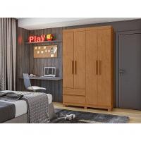 Guarda-roupas Solteiro 4 Portas 2 Gavetas Sem Espelho Com Pés Zeus - Lopas Amendoa Clean - 1