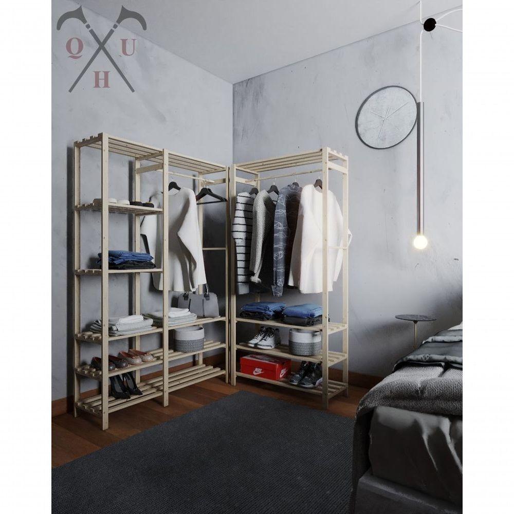 Cabideiros Closet Duplo Aberto Madeira Pinus - 4