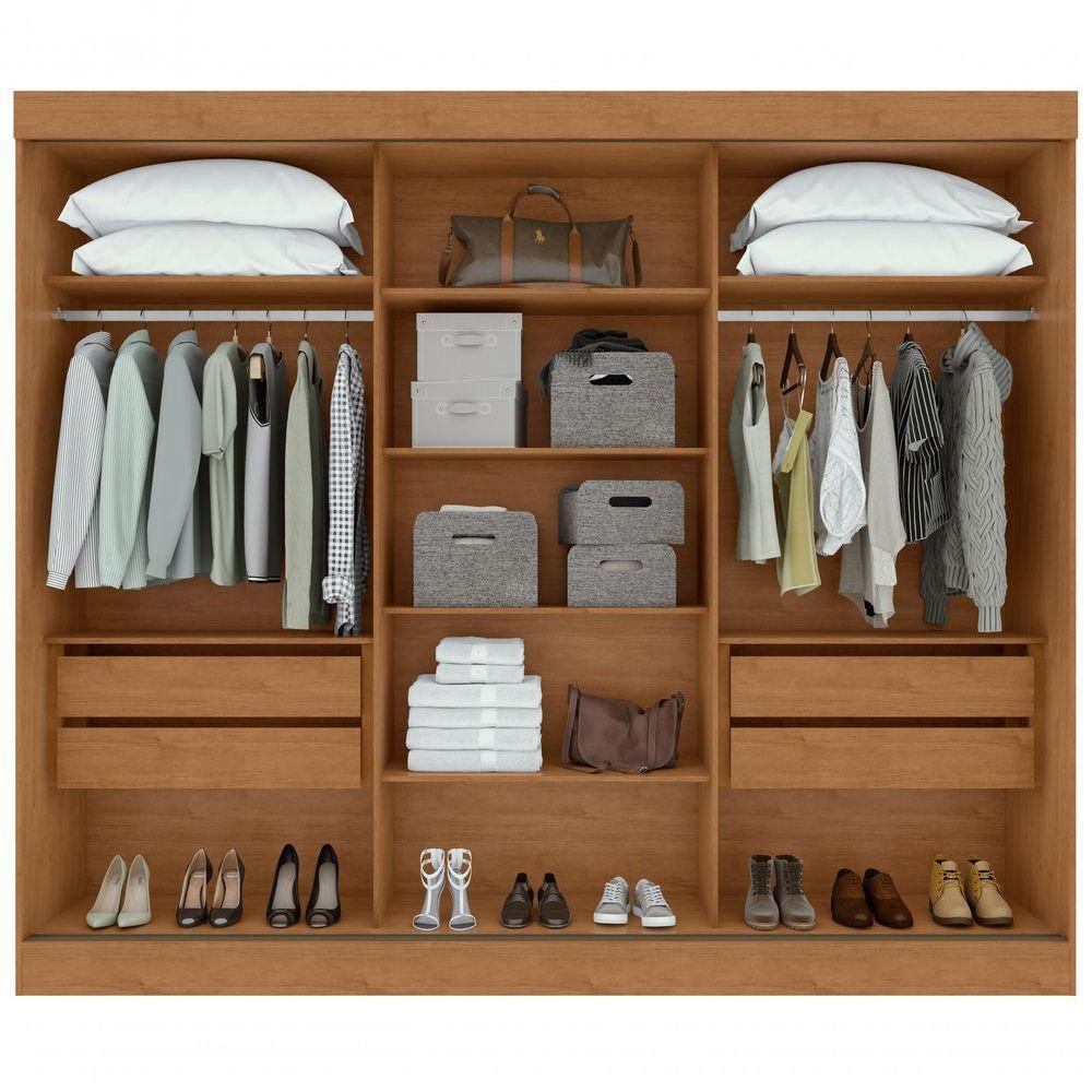 Guarda-roupas Casal Nice 3 Portas 1 Espelho 4 Gavetas Flex Com Pés Amendoa Clean - 6
