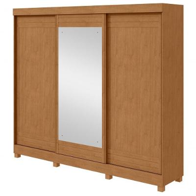 Guarda Roupa Casal Nice 3 Portas Dupla face 4 Gavetas Amêndoa Móveis Lopas