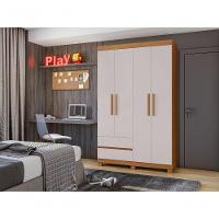 Guarda-roupas Solteiro 4 Portas 2 Gavetas Sem Espelho Com Pés Zeus - Lopas Amendoa Clean/off White