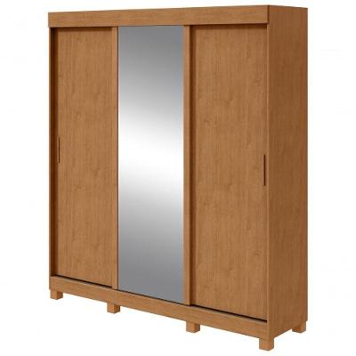 Guarda Roupa Saion 3 Portas Com Pés 1 Porta Glass Amendoa Clean