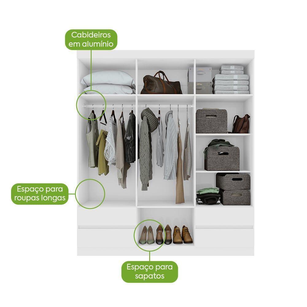 Guarda-roupas 6 Portas 4 Gavetas Com Pés Sem Espelho Zeus - Lopas Branco - 2