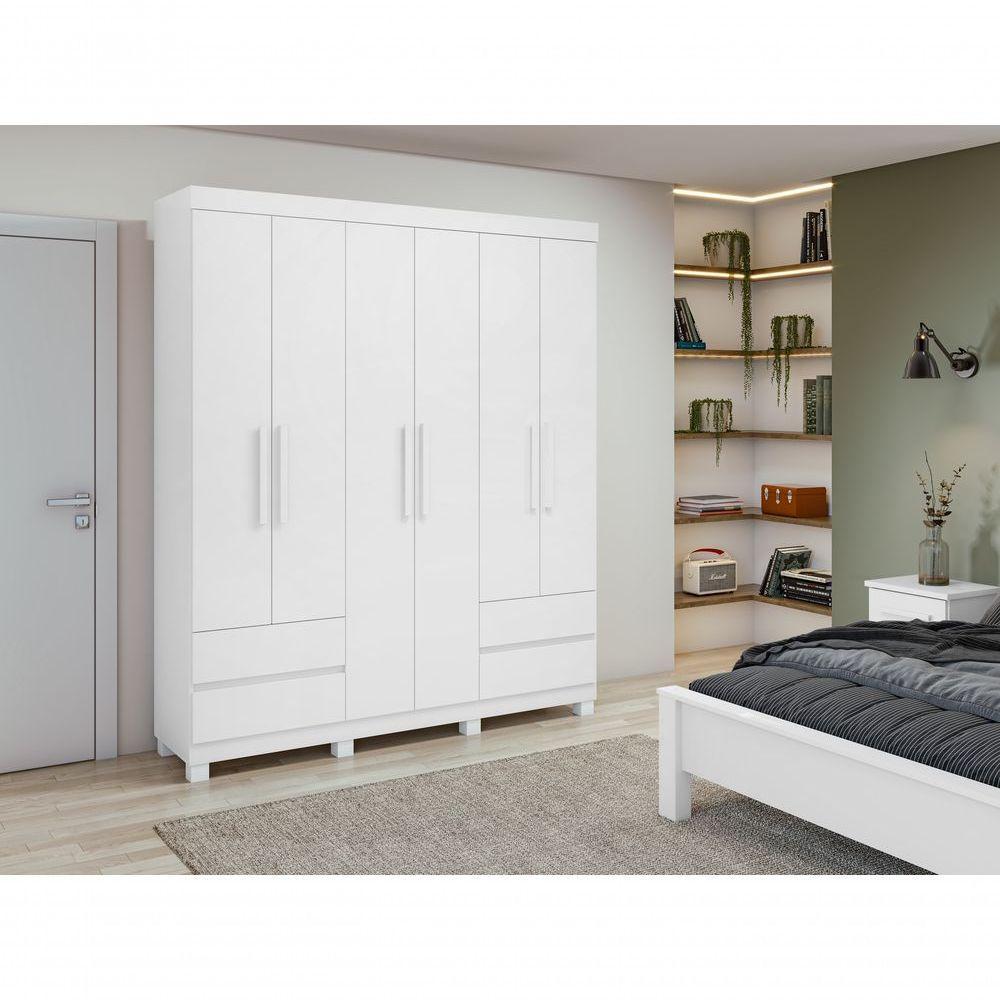 Guarda-roupas 6 Portas 4 Gavetas Com Pés Sem Espelho Zeus - Lopas Branco - 5