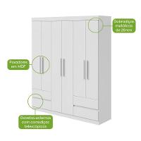 Guarda-roupas 6 Portas 4 Gavetas Com Pés Sem Espelho Zeus - Lopas Branco - 3