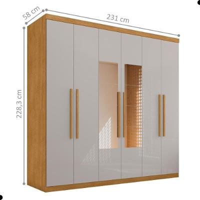 Guarda Roupa Casal Messias 6 Portas de Bater 4 Gavetas Naturalle-Off White MDF