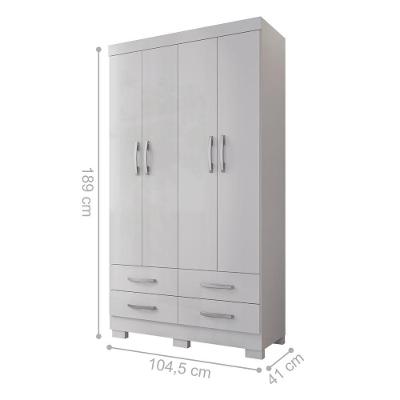 Guarda Roupa Solteiro Deventer 4 Portas 4 Gavetas Branco MDP CasaH