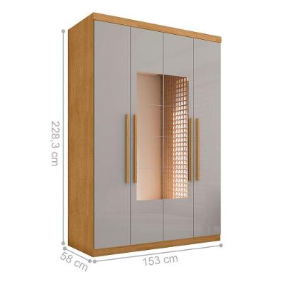 Guarda Roupa Solteiro Carimã Naturalle Off White 4 Portas Bater 4 Gavetas Naturalle-Off