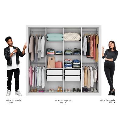 Guarda Roupa Casal Héster 8 Portas de Bater 4 Gavetas Branco MDP com Espelho