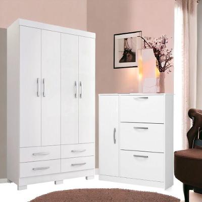 Conjunto Guarda Roupa e Sapateira Coutos 4 Portas 4 Gavetas Branco MDP Casah