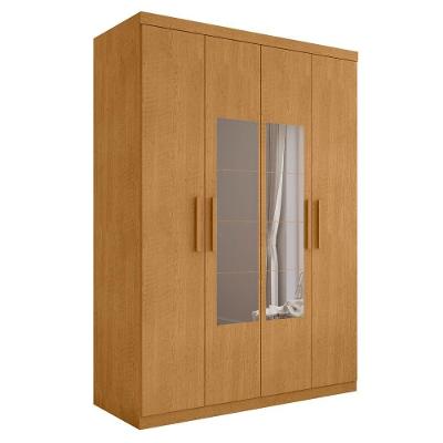 Guarda Roupa Solteiro 4 Portas 3 Gavetas com Espelho Ameixa Naturalle