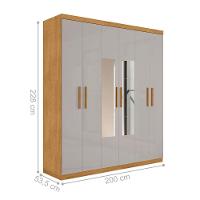 Roupeiro 6 Portas Com Espelho Ingá Naturalle Off White - 4