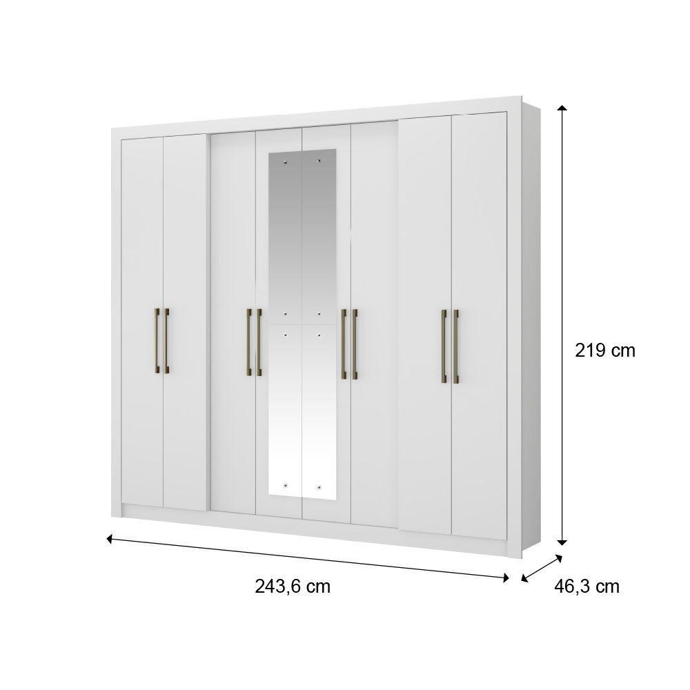 Guarda Roupa Casal 8 Portas 4 Gavetas Espelho Branco Carraro - 2