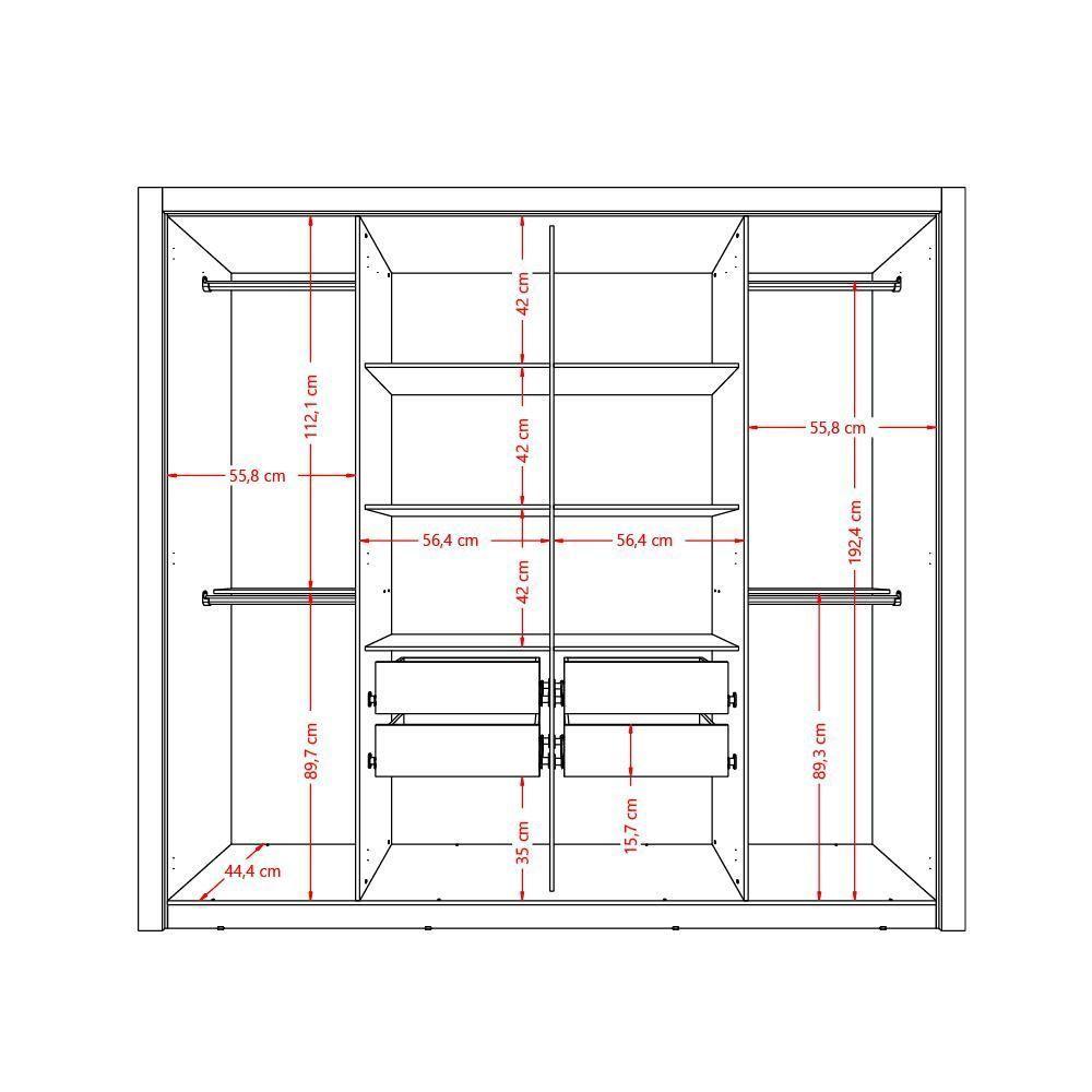 Guarda Roupa Casal 8 Portas 4 Gavetas Espelho Branco Carraro - 3