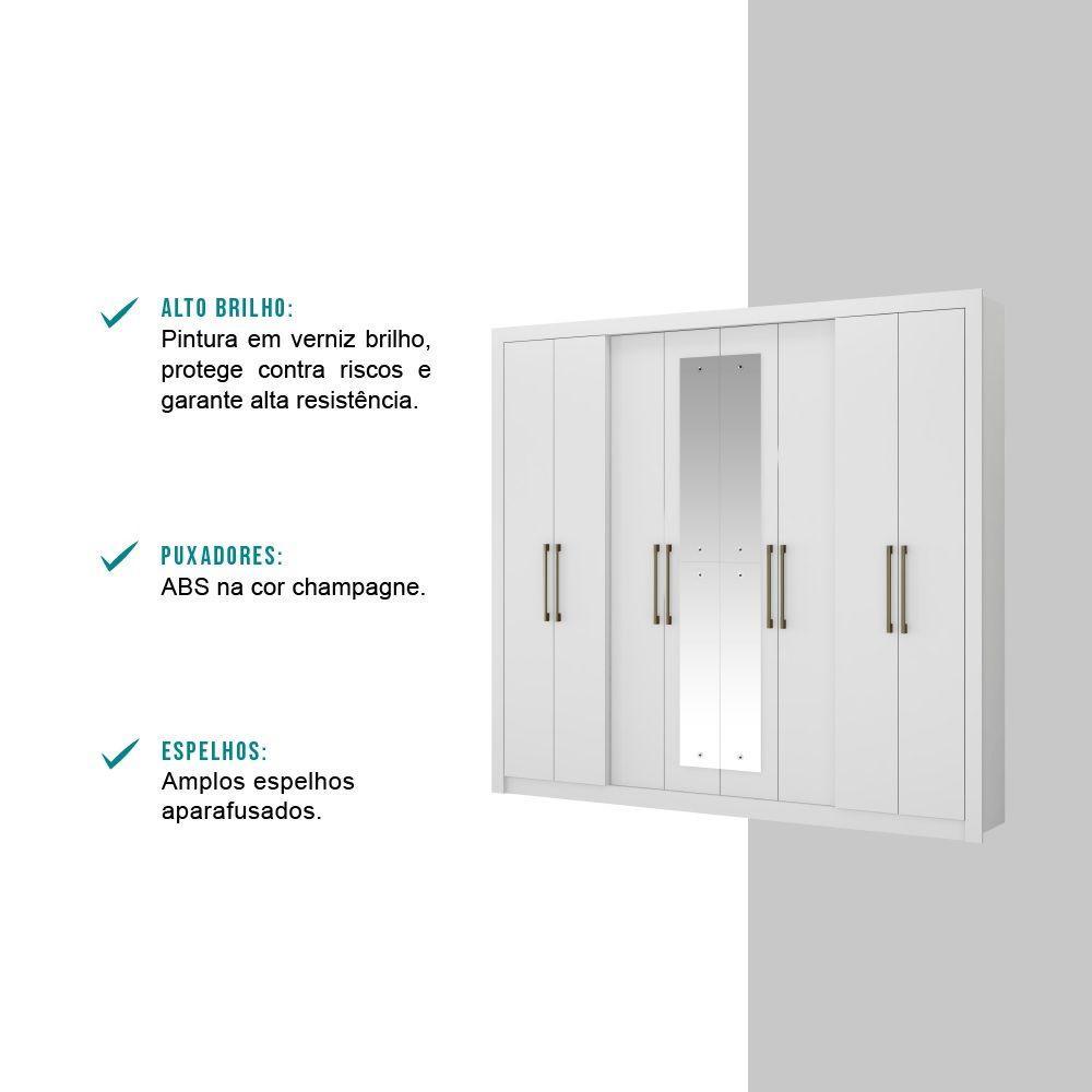 Guarda Roupa Casal 8 Portas 4 Gavetas Espelho Branco Carraro - 4