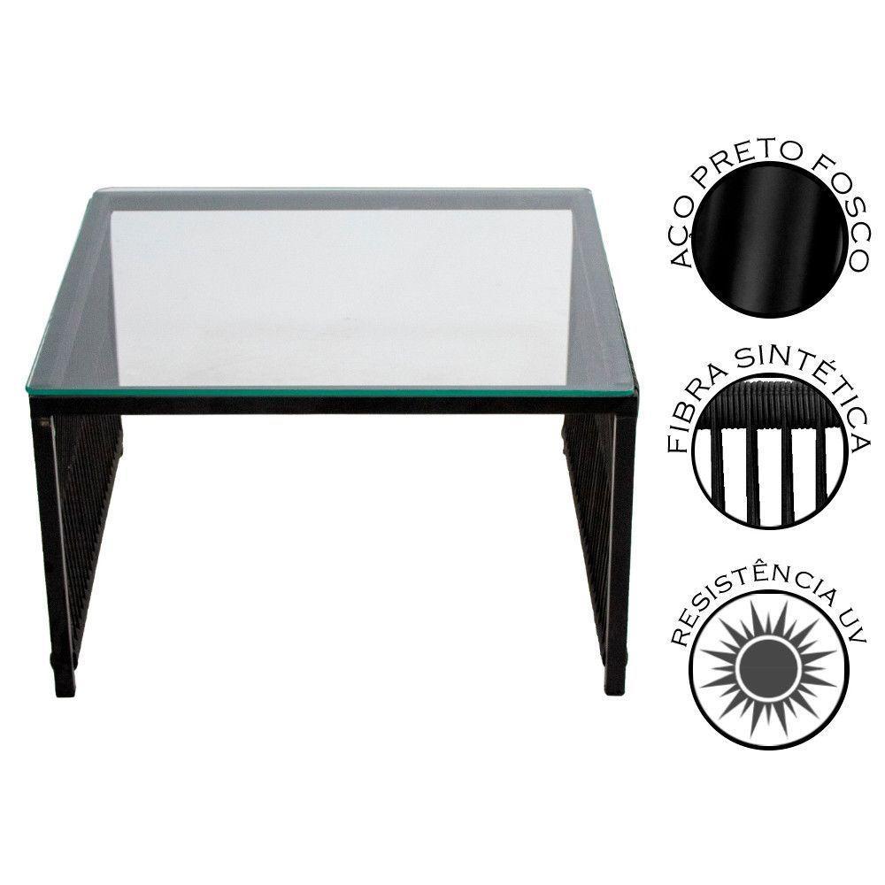 Mesa De Centro Quadrada Com Tampo De Vidro Santiago Preto - 2